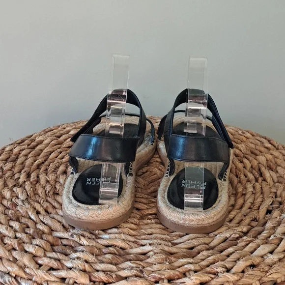 Eileen Fisher Womens Max Black Leather Washed Espadrille Flat Strap Sandals 7.5 - Picture 5 of 8